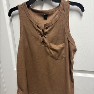 Casual Lace-Up Tank Top in Tan